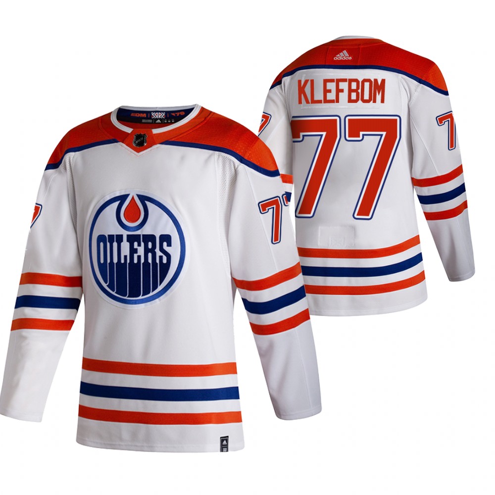 Cheap 2021 Adidias Edmonton Oilers 77 Oscar Klefblom White Men Reverse Retro Alternate NHL Jersey